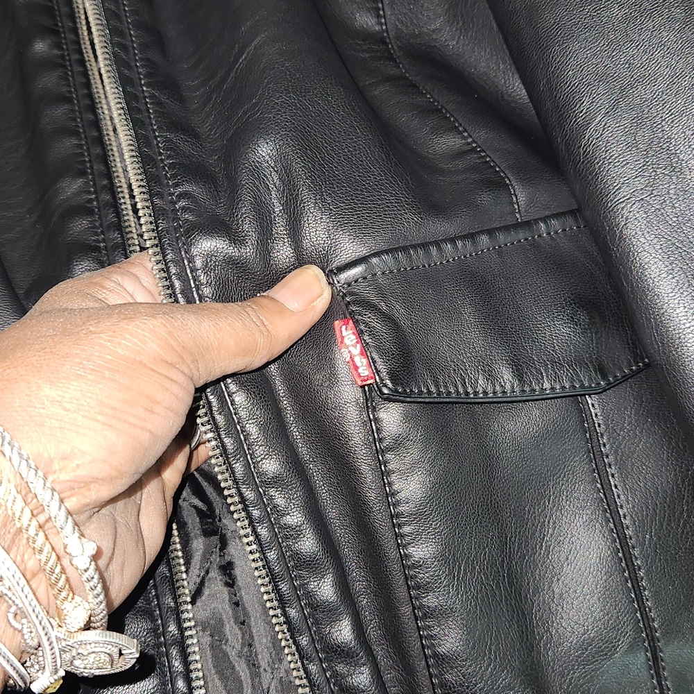Levi's Black Leather Hooded Bomber Jacket